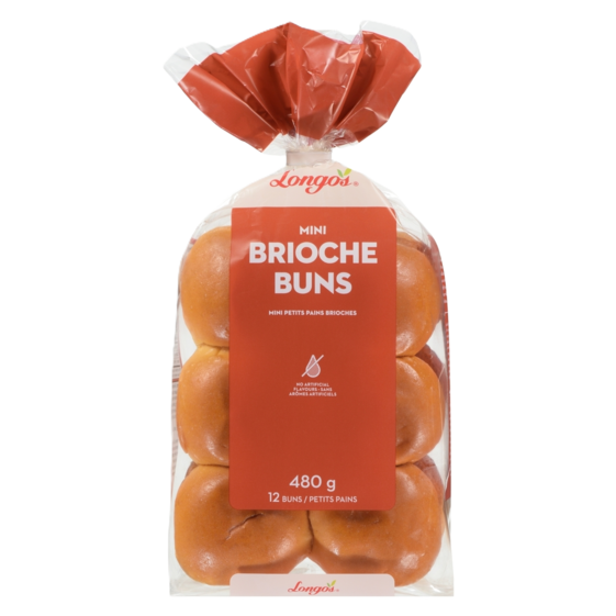Longo&rsquo;s mini brioche buns pack, soft bakery rolls in 12-pack, fresh buns ideal for sandwiches, sliders, and meal kits